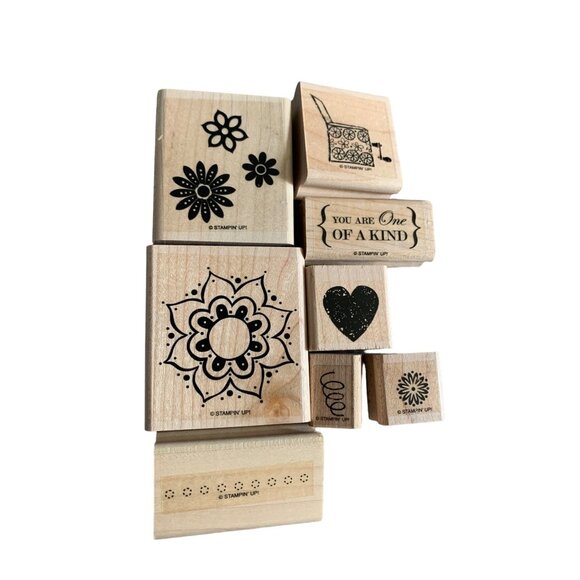 Stampin Up Wood Block Rubber Stamps Set of 8 - Picture 1 of 3